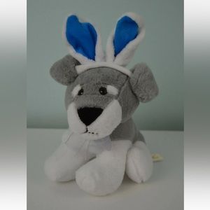 Dan Dee Puppy Dog Plush Stuffed Animal Easter Bunny Rabbit Ears Gray White Blue